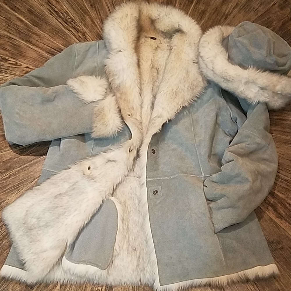 Genuine Leather matching faux fur hat and coat